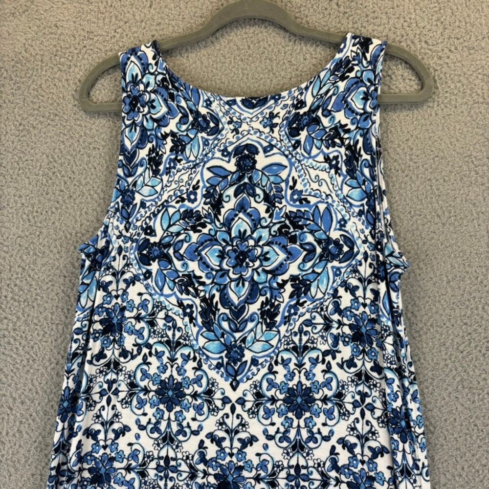 J Jill Dress Medium Beach Coastal Jersey Knit Midi Tile Print Stretch Comfort - Picture 11 of 13
